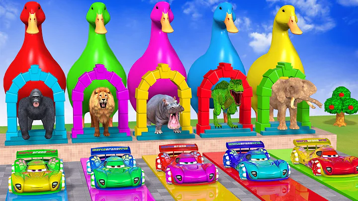 Long Slide Game With Cow Elephant Gorilla Hippopotamus Tiger - 3d Animal Game - Funny 3d Animals