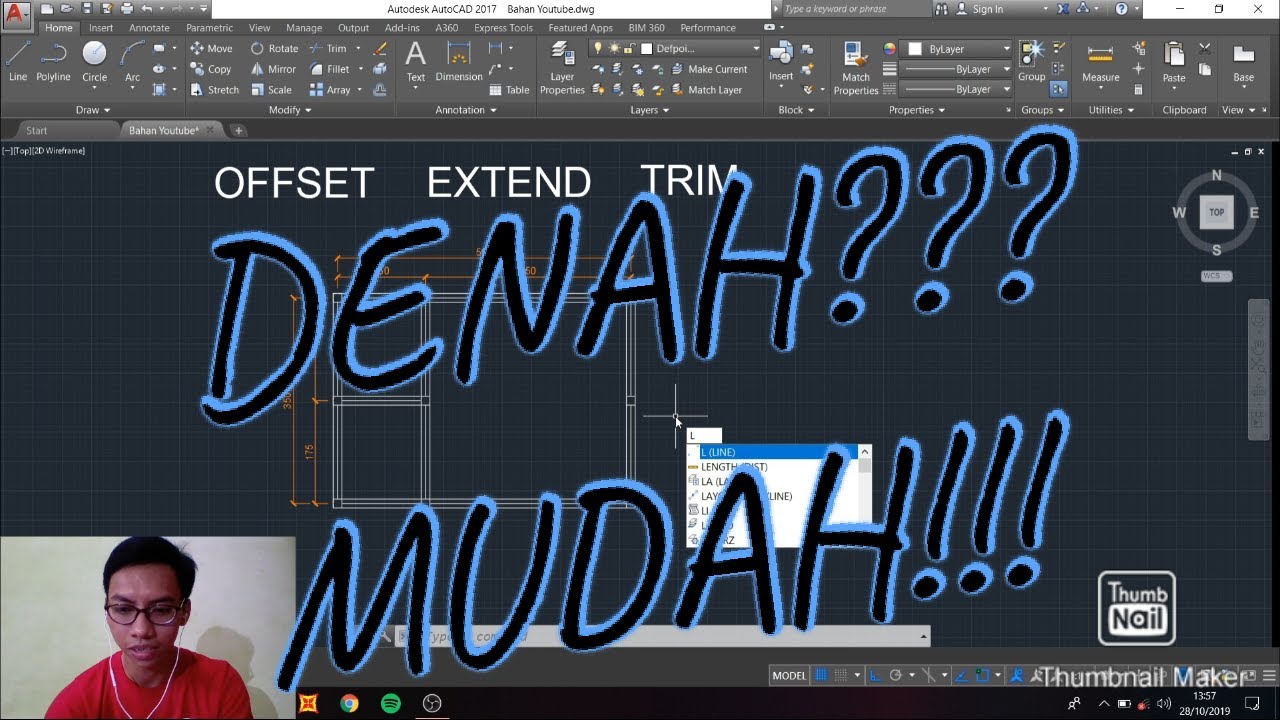 BUAT DENAH DENGAN OFFSET, EXTEND, TRIM. AUTO SEKEJAP (HARI 2) - PART 2