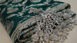 AR-1385 "The Olympic Blue" Vol 2 Premium Banarasi Silk Saree||Silk||Crstals||Zardozi||Silver Zari screenshot 5