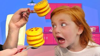 DON’T DROP THE FOOD!! Adley plays Pancake Pile Up toy with Mom and Dad (Hide N Seek)