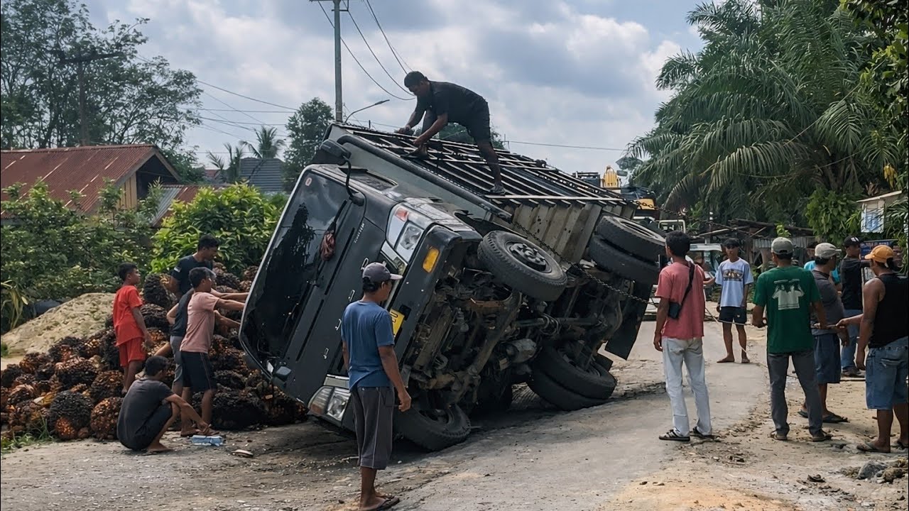 Dump Truck Flips Over on Rural Road – Intense Community Rescue Effort