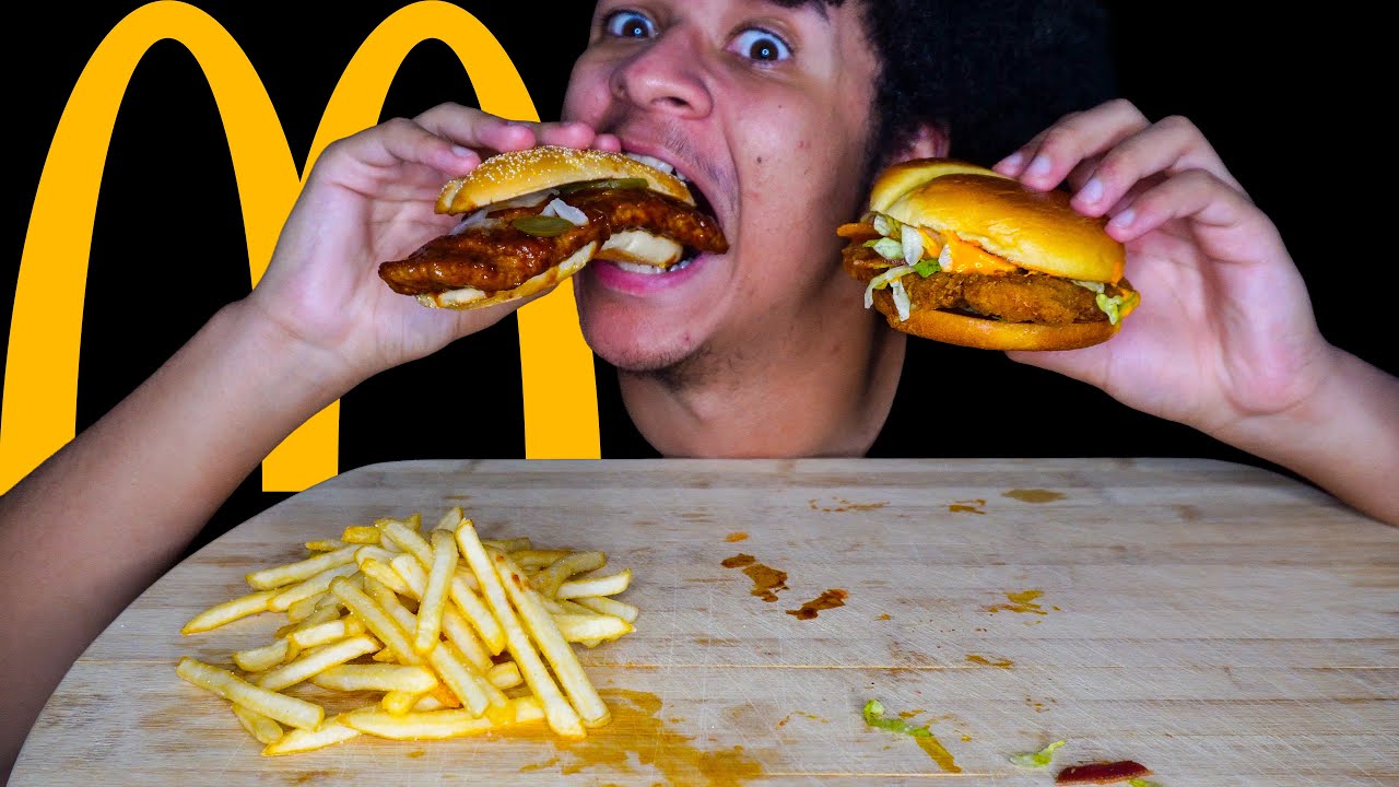 ASMR MUKBANG MCDONALD’S MCRIB, CHICKEN SANDWICH & FRIES (EATING SOUNDS)