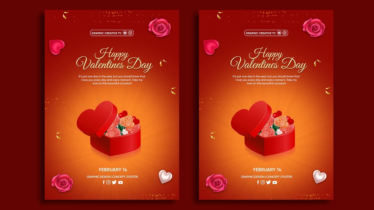 Valentine's Day Poster & Template Design | Banner Design  Photoshop Tutorial 