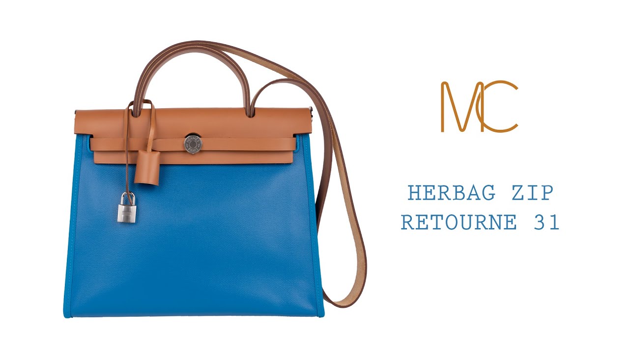 Hermes Herbag Zip Retourne 31 Blue Frida Berline/ Vache Naturelle