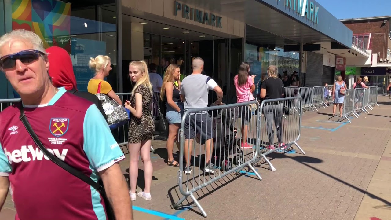 Long queues at Primark in Harlow as shops re-open.