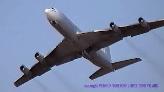 AEROBATIC SWIFT TURN ( empty ) take off TAROM  BOEING 707  YR-ABC , Ostend Airport 1999