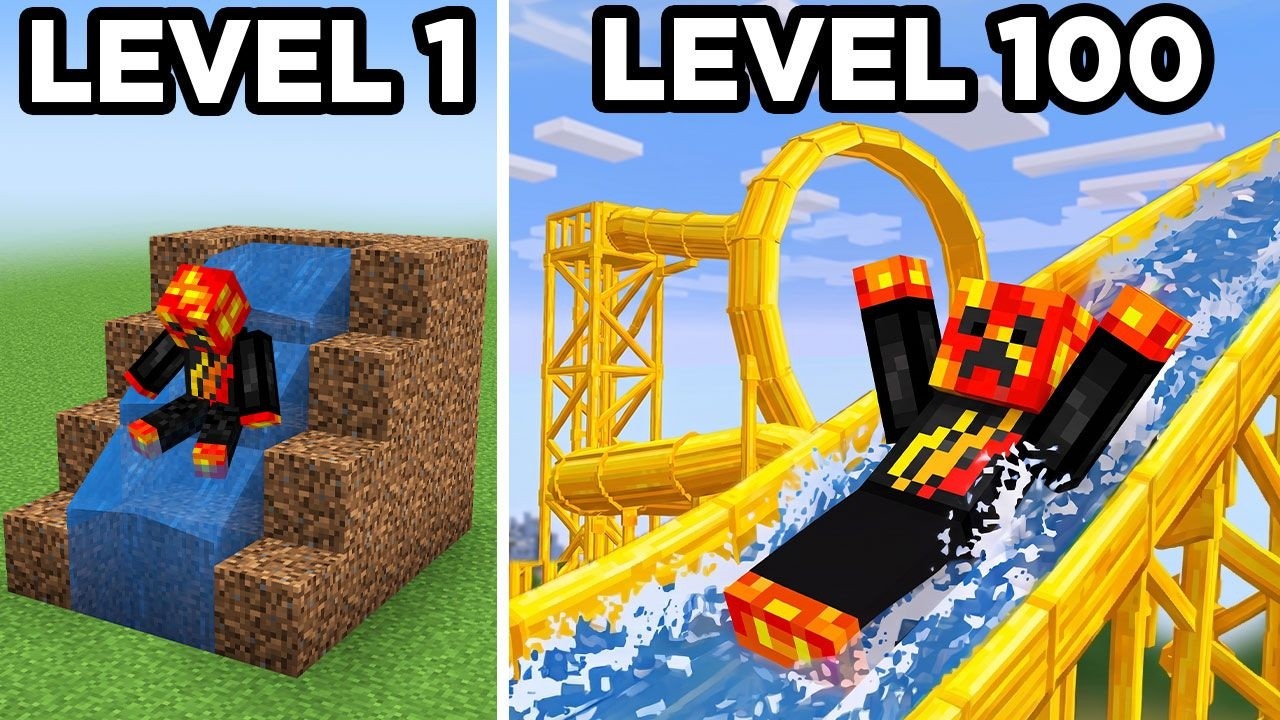 Level 1 to 100 Waterparks in Minecraft!