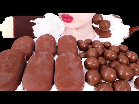 【咀嚼音】ホイップクリーム、モルティージャスチョコボール、チョコレートアイス WHIPPED CREAM MALTESERS CHOCOLATE ICE CREAM｜ASMR MUKBANG｜먹방