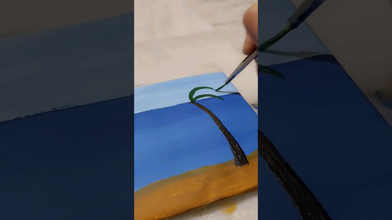 Beach acrylic painting ! I messed it 😢 canvaspainting 