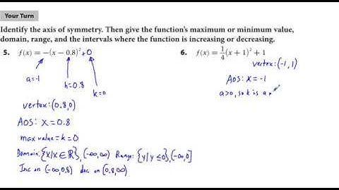 Algebra 2 Chapter 3.1 Quadratic Functions in Vertex Form