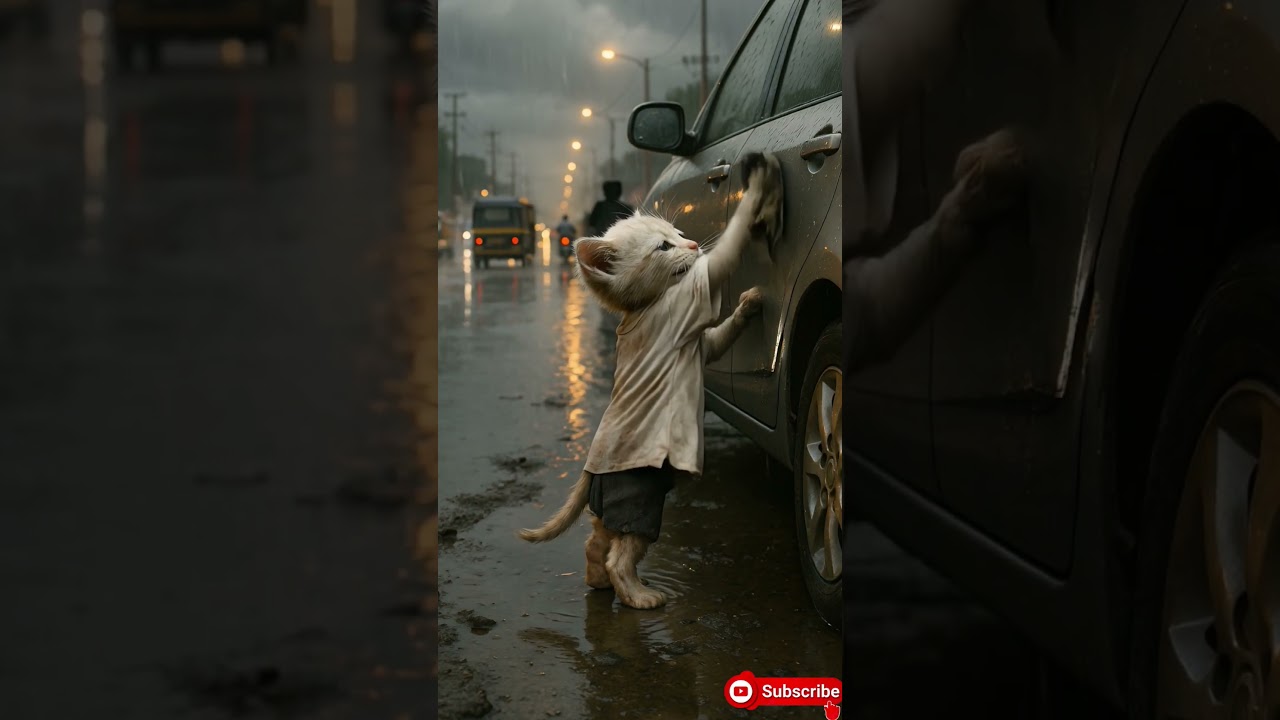 Cat Washing Car