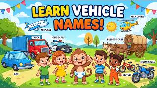 Diaper Monkey's Vehicle Adventure: Learn & Play 🚒🚲Learn Vehicles Tractor, Police Car ,truck & More screenshot 3