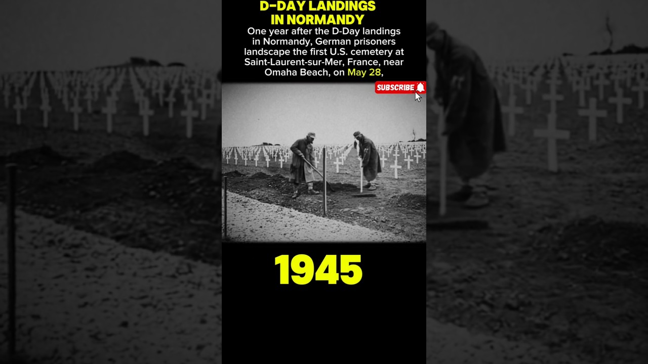 German POWs Tend U.S. Cemetery Near Omaha Beach One Year After D-Day (1945)