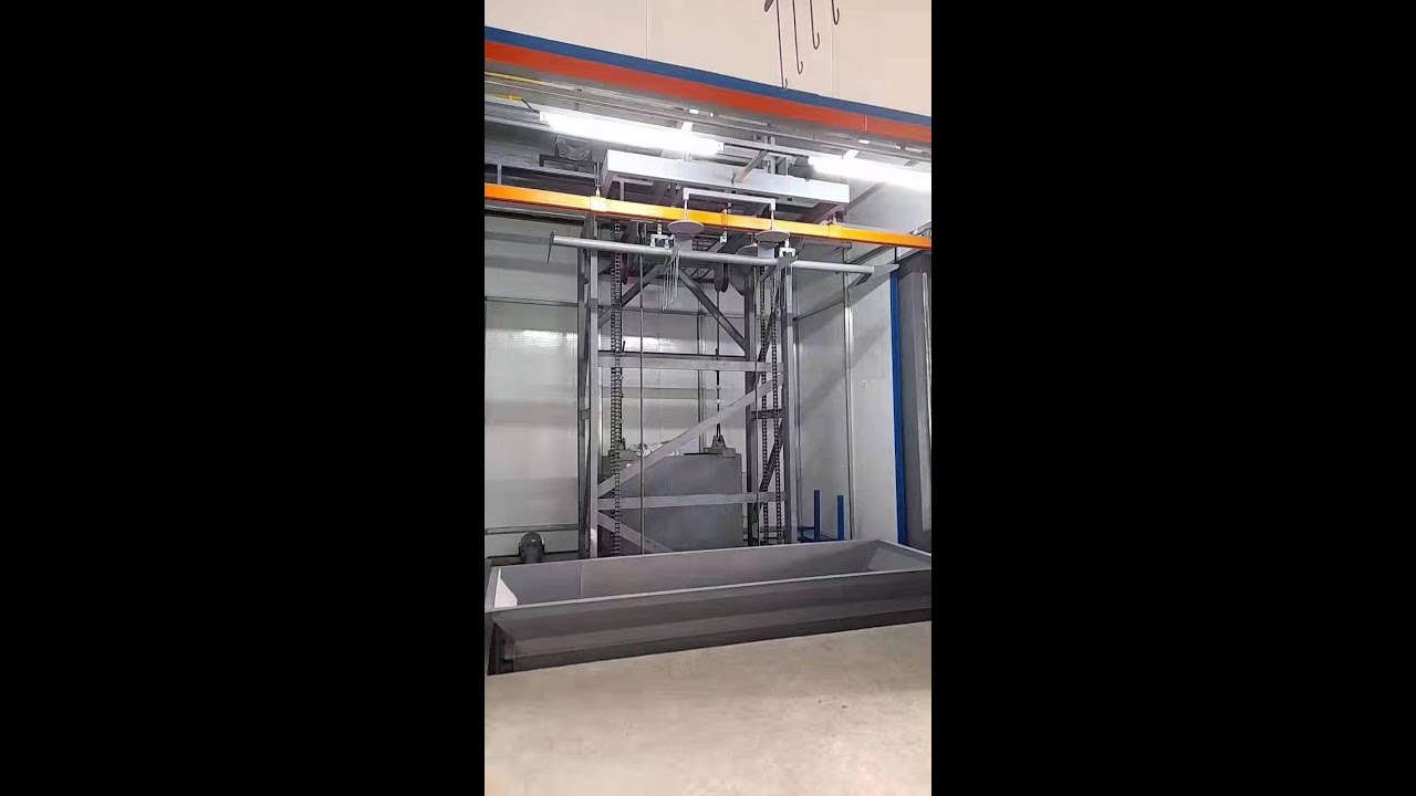Wet liquid dipping line with power and free conveyor - YouTube