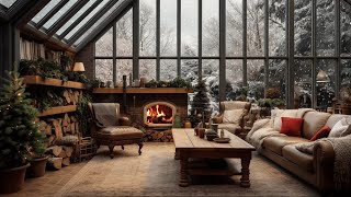 Snowy Forest Ambience | Cozy Fireplace Rainstorm Sounds for Deep Sleep and Stress Relief