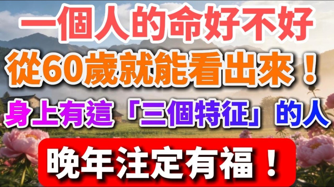 一個人的命好不好，從60歲就能看出來！身上有這「三個特征」的人，晚年註定有福！【晚景如春】#晚年生活 #中老年生活 #為人處世 #生活經驗 #情感故事 #老人 #幸福人生 #talks