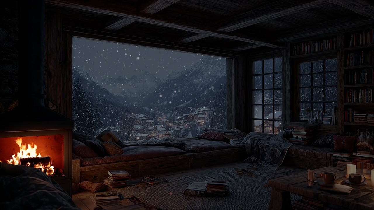 Soft Snow Drifting through Warm Firelight ❄️ A Calm and Quiet Atmosphere for Focus