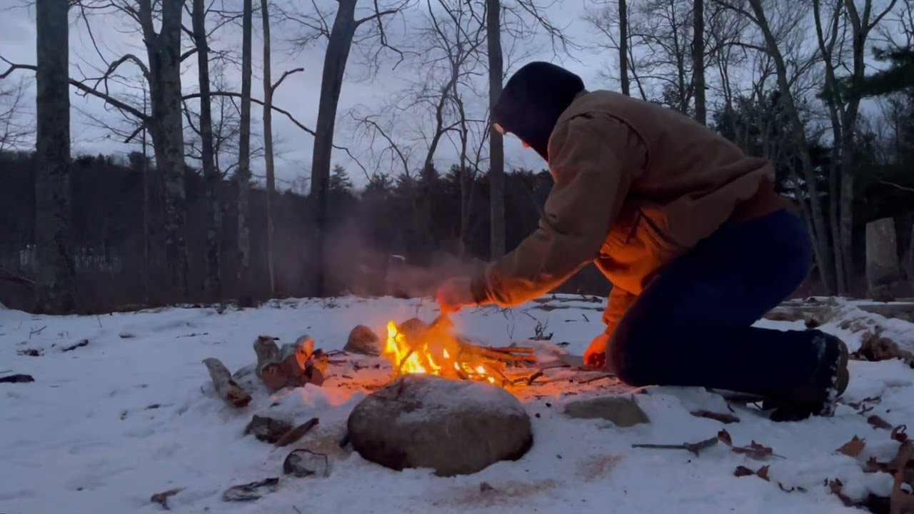 I hiked the frozen river to make fire on the island 🪵