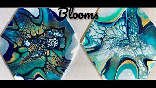 (624) Two Blooms, Octagon Tiles, Black and White Cell Activator, Technique, Acrylic Pouring