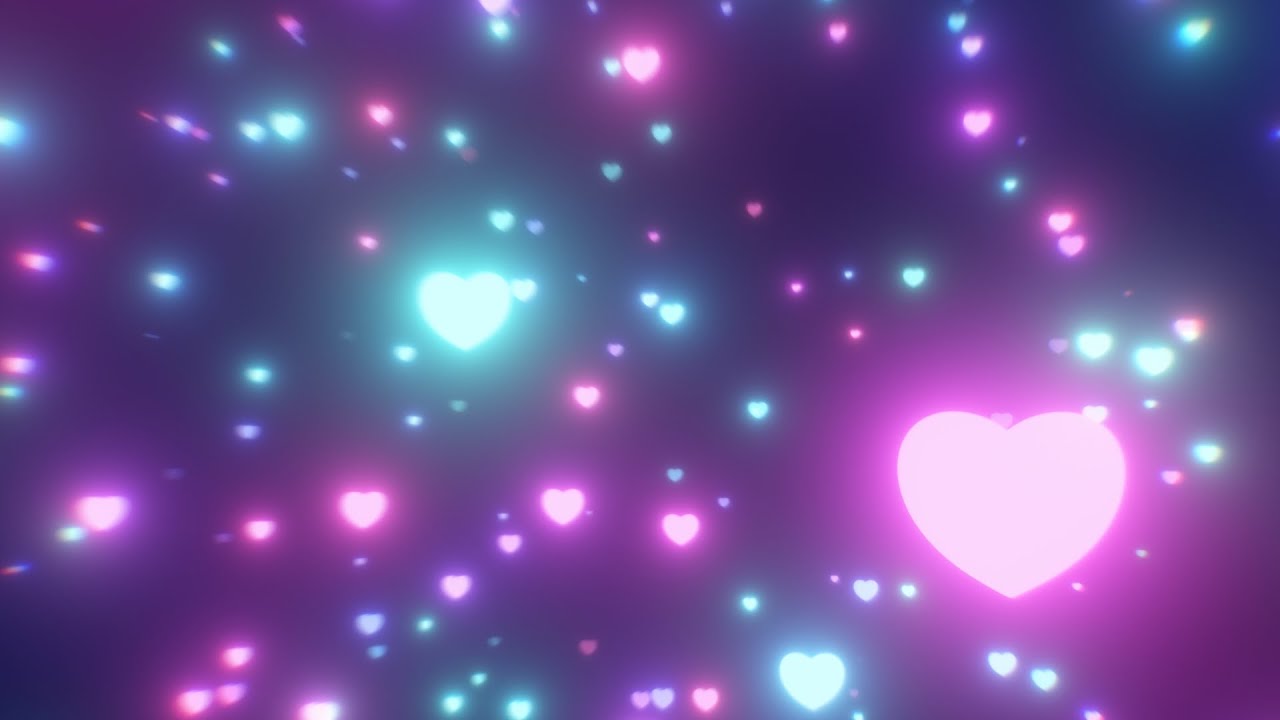 Pink Moving Light Speed Pink and Blue Hearts Glowing Bright Flying Fast At Camera ...