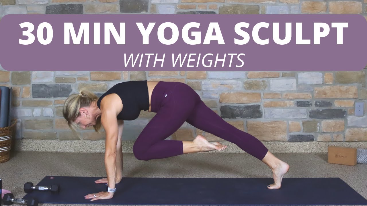 30 Min Yoga Sculpt with Weights | Yoga Weights Cardio | Yoga 4:13 with ...