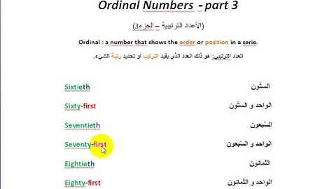 Lesson9: Ordinal Numbers part 3 -  الأعداد الترتيبية الجزء3