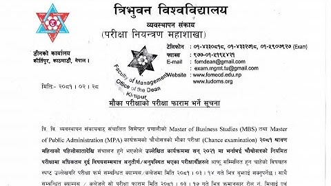 Exam Form Notice for MBS and MPA 4th Semester Chance Exam 2024
