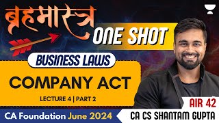 Lec 4 | Company Act | Part 2 | Business Laws | CA Foundation June 2024 | CA CS Shantam Gupta