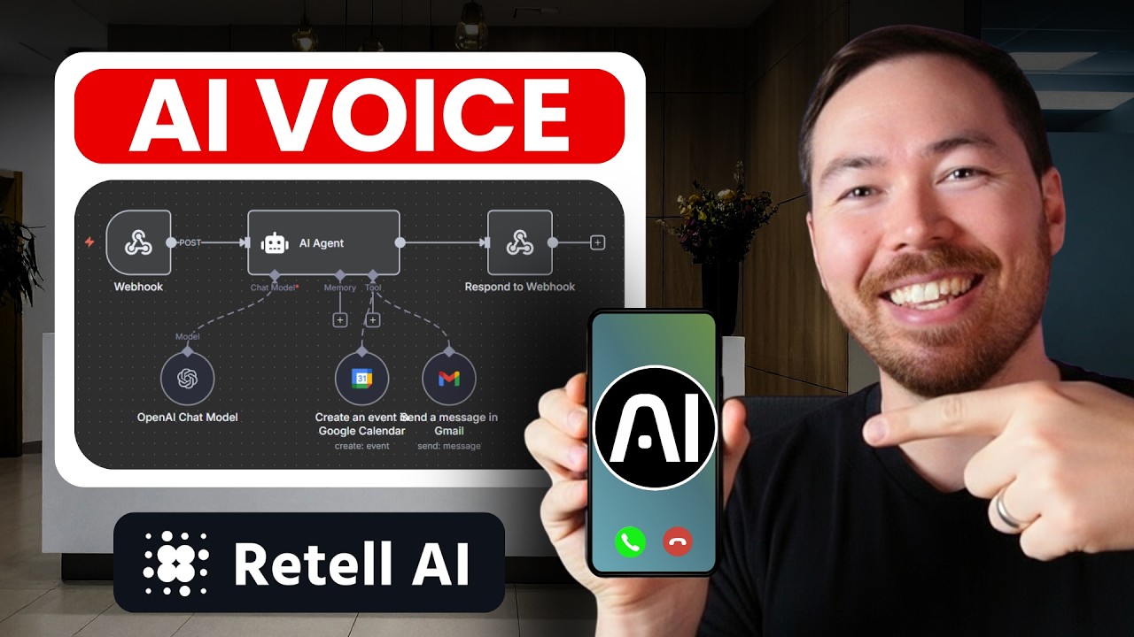Video tutorial showing how to build a voice AI receptionist with Retell AI and n8n