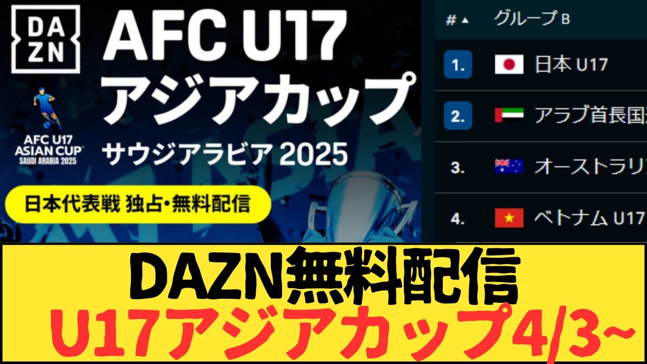 【DAZN無料配信】サッカー日本代表U17 AFC U17 アジアカップ - YouTube