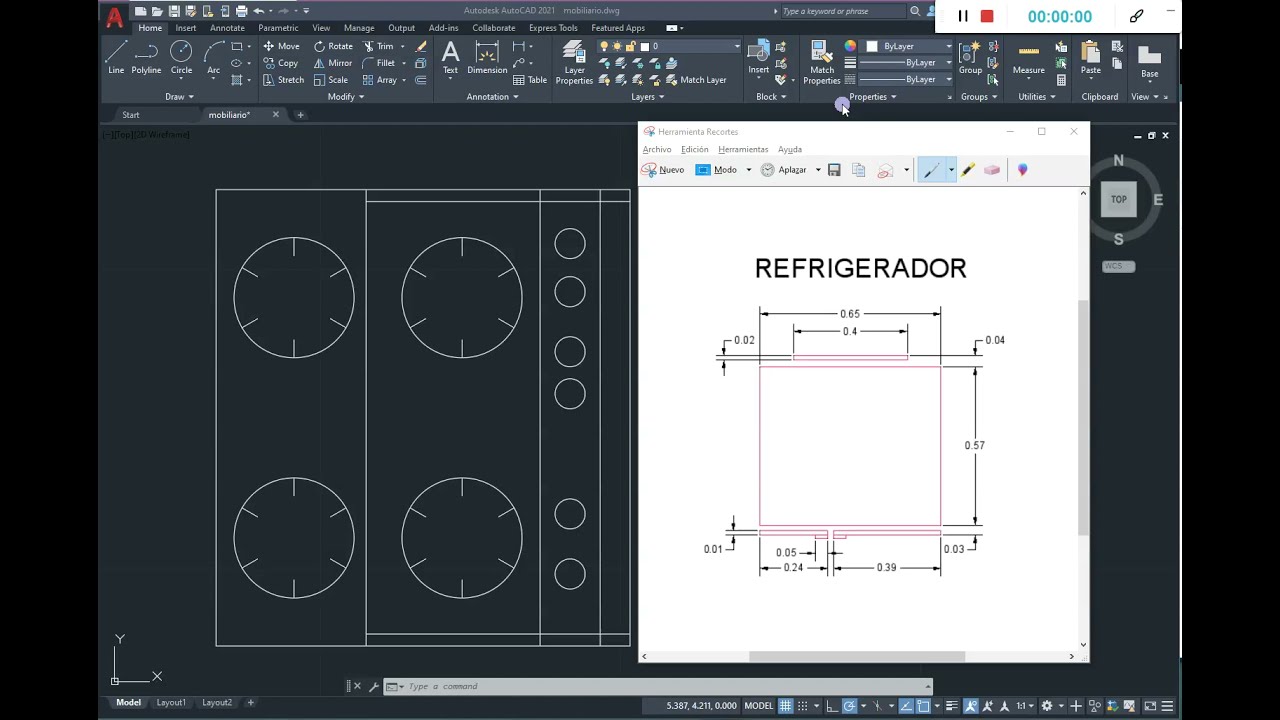 AutoCAD| Comandos de dibujo: Refrigerador en planta para librería - YouTube