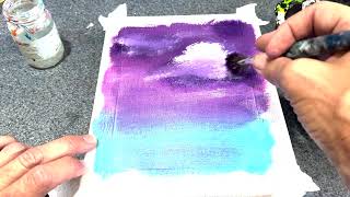 Acrylic Painting Purple Sky Blue Waves
