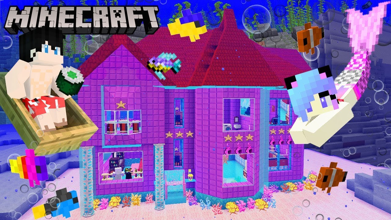 ดู เกม minecraft New Minecraft สร้างบ้านใต้ทะเลนางเงือก Build Real life Mermaid house game