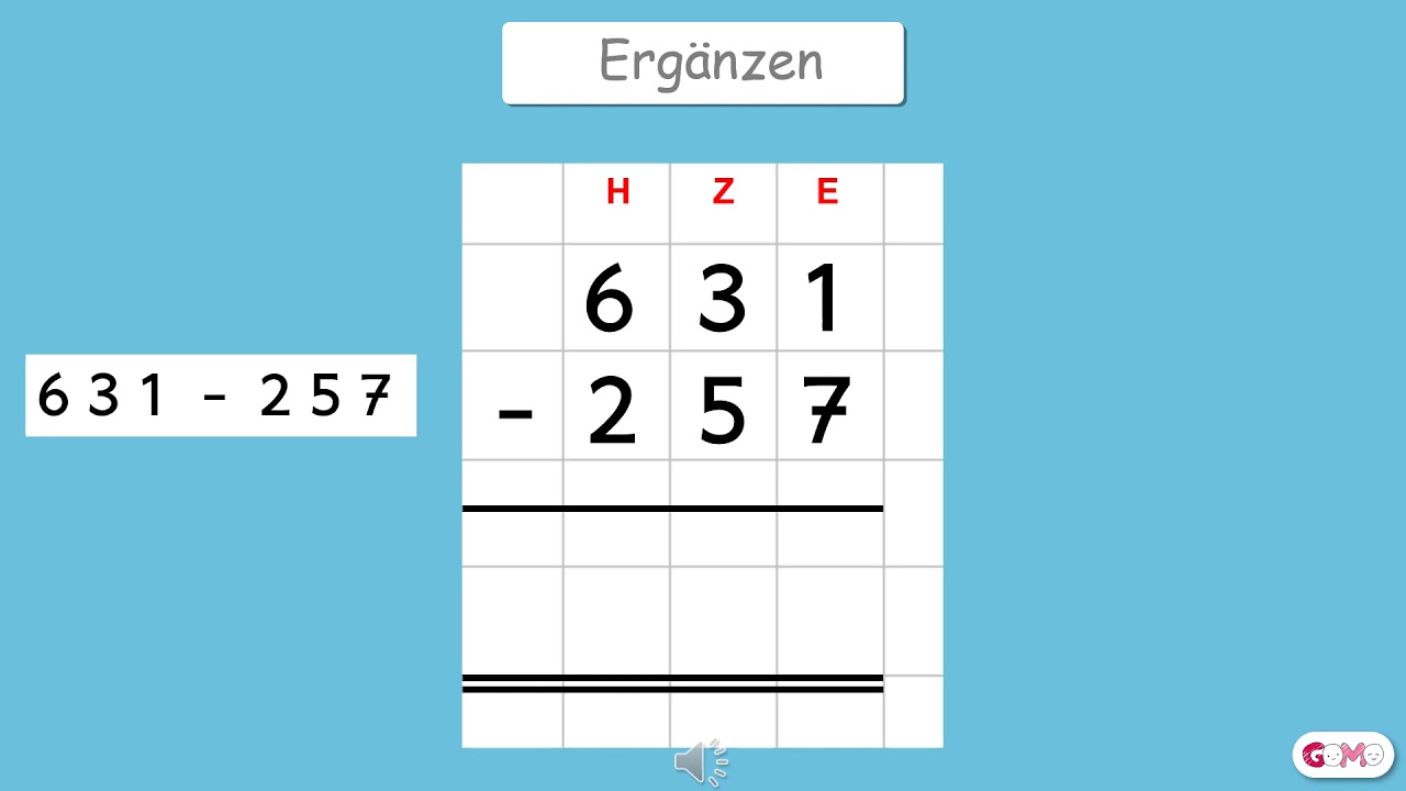 Schriftliche Subtraktion - Teil 3: Ergänzen mit Übertrag - Klasse 3