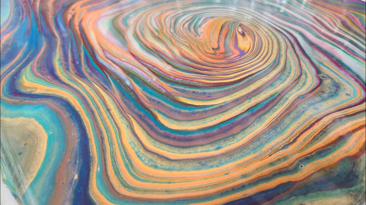 GORGEOUS rainbow leftover paint pour tree ring - YouTube