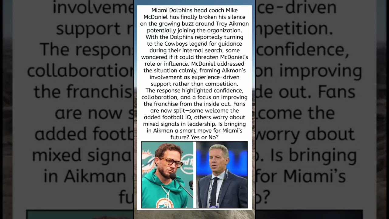 Mike McDaniel Responds to Troy Aikman Dolphins Rumors 🐬🏈