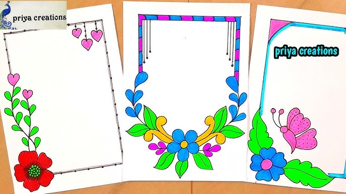 Chart Paper Decoration/3Beautiful Border designs on paper for project  work/border designs to draw, Chart Paper Decoration/3Beautiful Border  designs on paper for project work/border designs to draw #priyacreations  #borderdesigntodraw