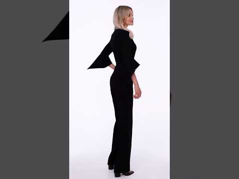 Video: DM1471 Kombinezon z prostymi nogawkami i ozdobnymi rękawami - czarny