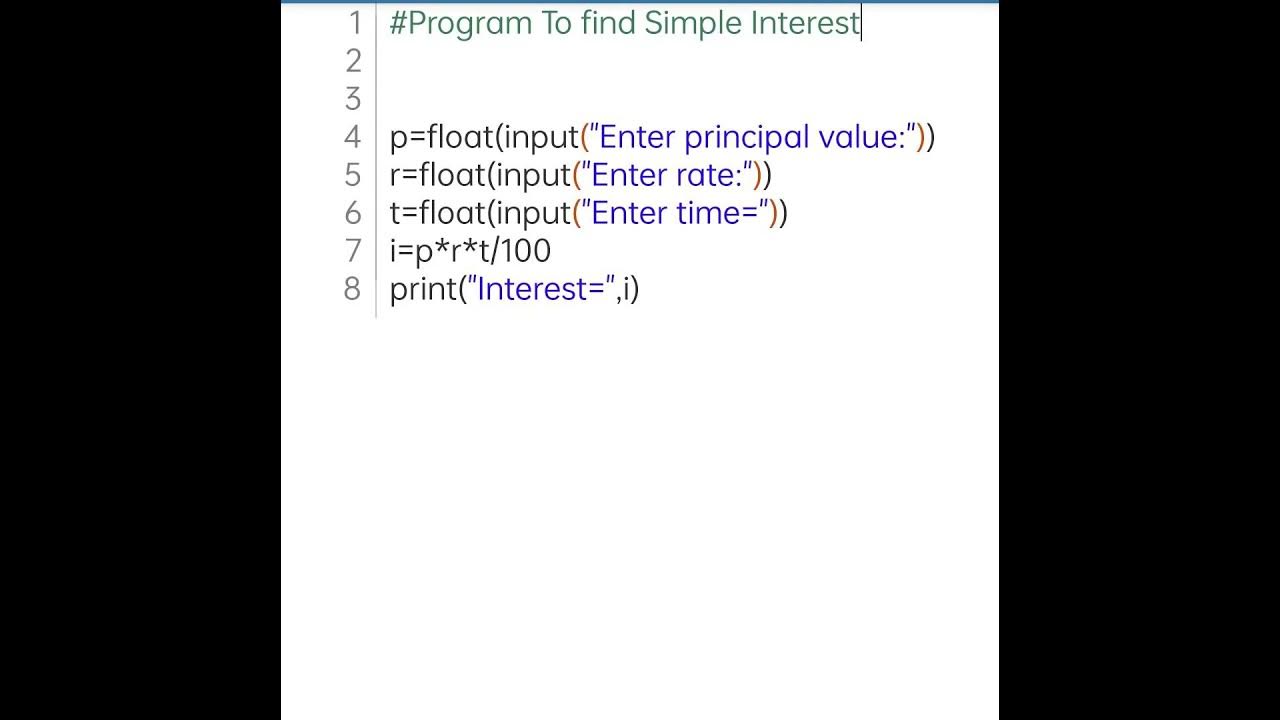 Program in python to find simple interest #python - YouTube
