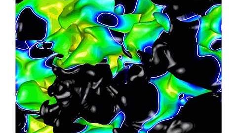 DNS of planar ethylene jet flame--Case 2--flame surface colored by OH mass fraction