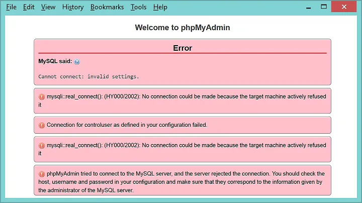 [FIXED] phpMyAdmin Error: No connection could be made because the target machine actively refused it