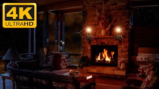 🔥 Cozy House Ambience 4k - Rain and Fireplace Sounds at Night Sleeping, Reading, Relaxation