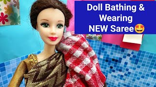 Barbie Doll Taking Bath & Wearing Saree/Barbie doll Bathroom Routine in Indian Village/ Barbie Shows