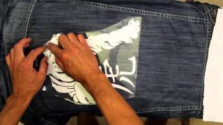 Клеим термонаклейку на джинсовую ткань(Небольшая инструкция по наклеиванию (привариванию) термоплёнки на джинсовую ткань Заказать наклейки можн..., 2013-08-26T05:42:45.000Z)