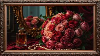 Roses & Golden Mirror Reflection 🌹✨ Baroque Perfume Still Life | Dramatic 4K Art screenshot 1