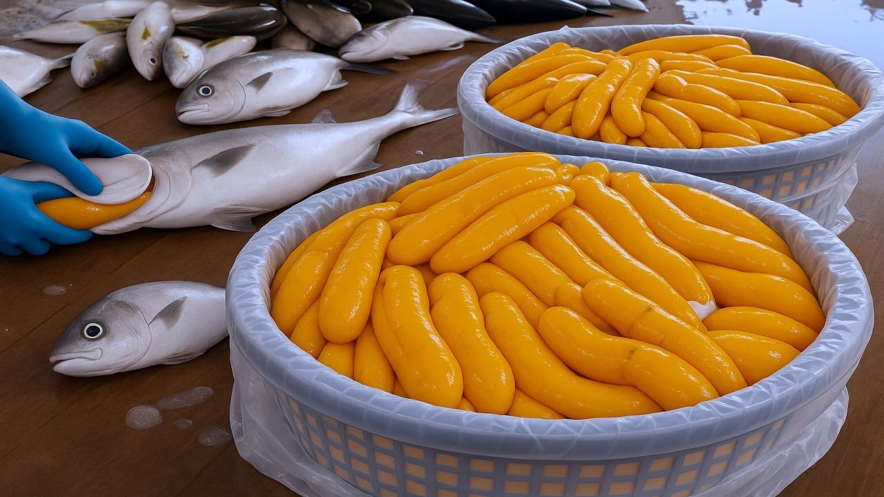 Amazing Mullet Cutting Skills & Roe Processing – Taiwan Street Food Factory Tour