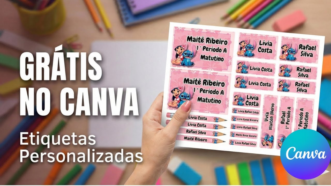 Etiquetas Escolar do Stitch no Canva: Aprenda a Fazer do Zero