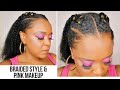 SIMPLE BRAIDED STYLE on BLOW DRIED NATURAL HAIR &amp; PINK MAKEUP | THE CURLY CLOSET