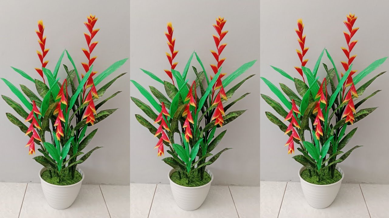 Cara membuat bunga heliconia dari plastik kresek