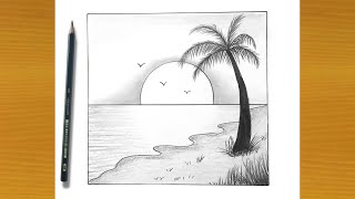 How To Draw Ocean Step By Step Sea Drawing Palm Tree Drawing Landscape  رسم منظر طبيعي